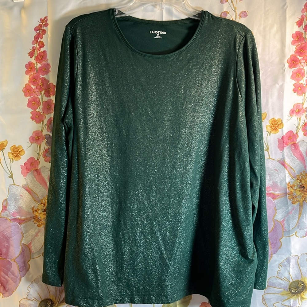 Green Long sleeve Tee w/ sparkles by Lands End